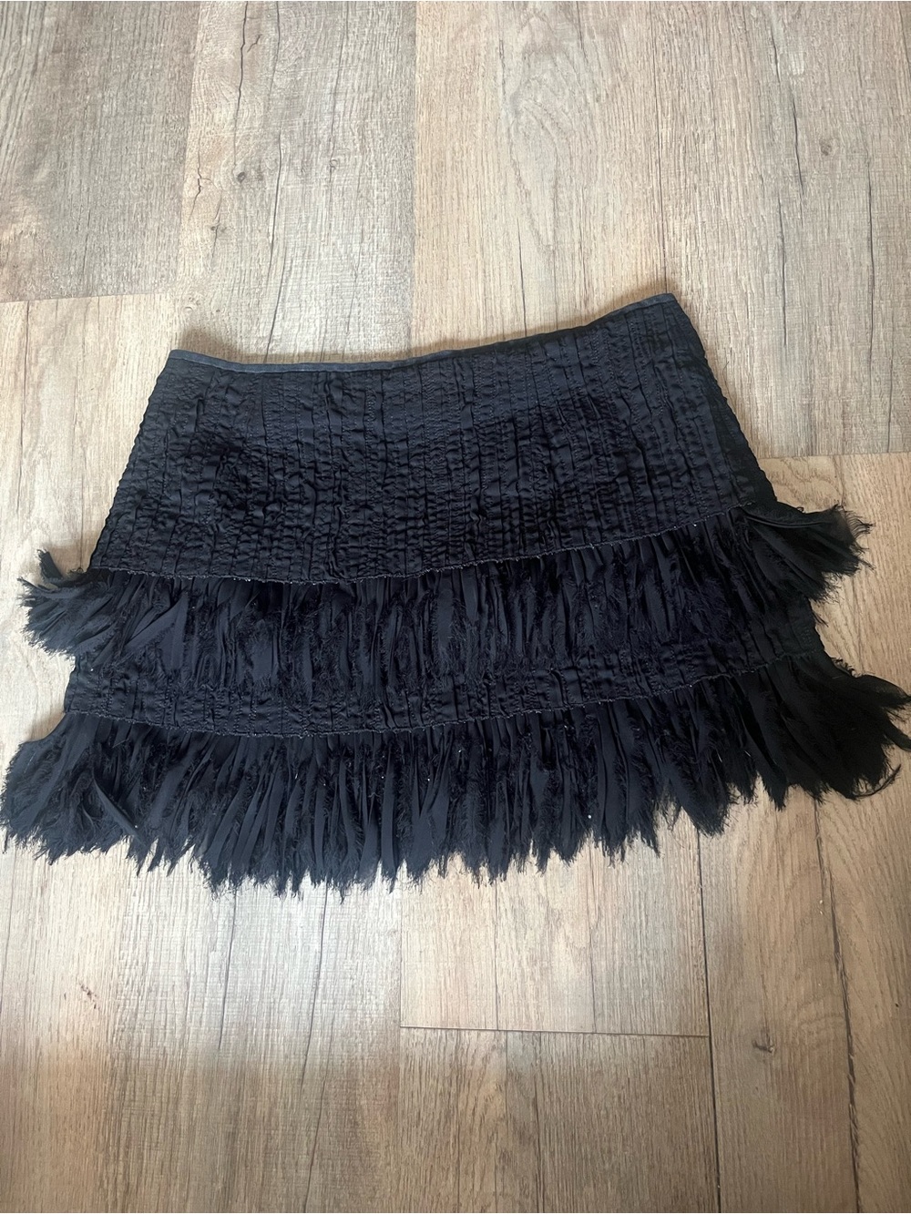 Zara Black Tiered Fringe Mini Skirt - Picture 2 of 5
